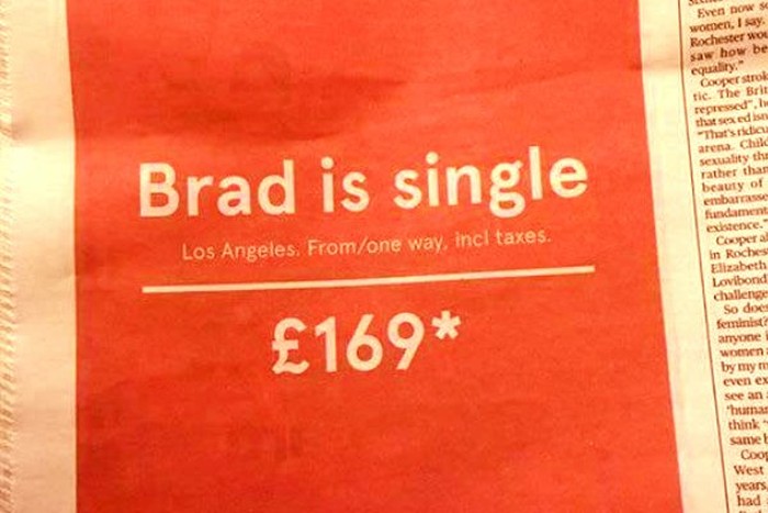 Brad Pitt Single, Maskapai Norwegia Tawarkan Tiket Murah ke AS