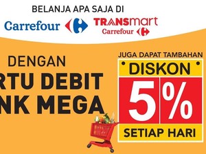 Pakai Kartu Debit Bank Mega Diskon 5% Belanja di Transmart Carrefour