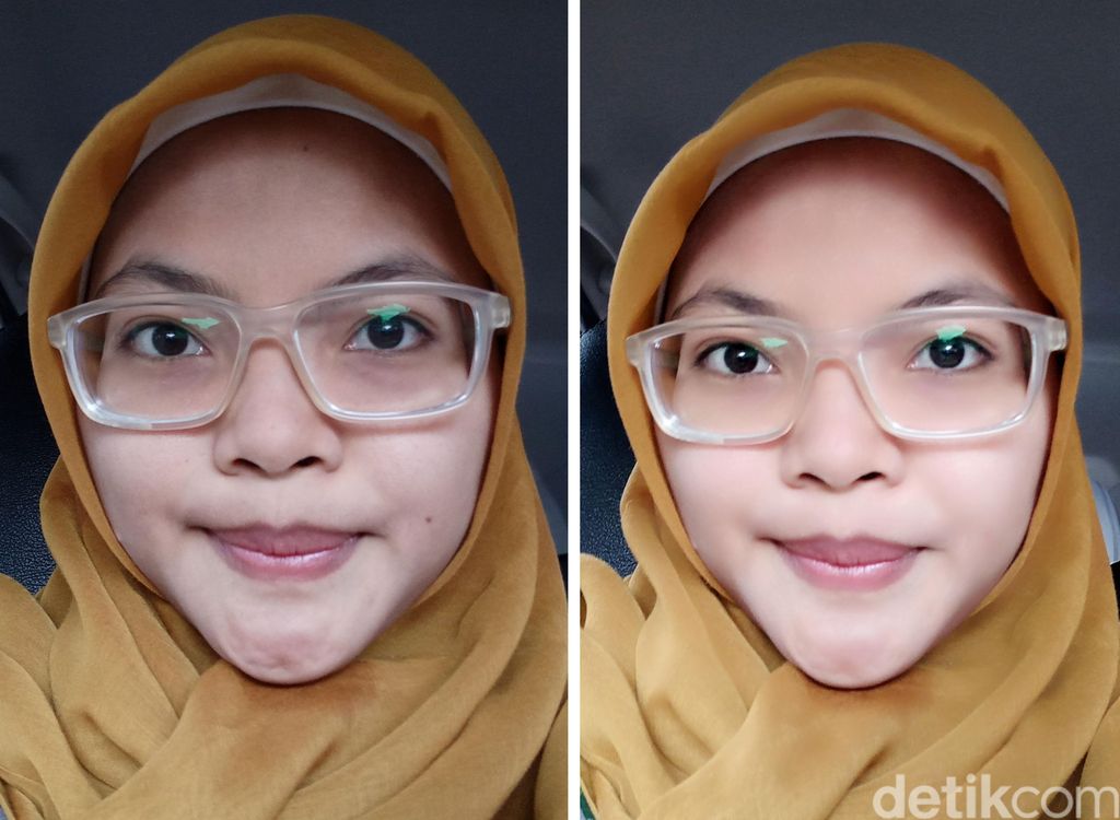 Perbandingan selfie tanpa Beautify 4.0 dan menggunakan Beautify 4.0
