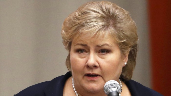 Prime Minister Erna Solberg of Norway speaks during a high-level meeting on addressing large movements of refugees and migrants at the United Nations General Assembly in Manhattan, New York, U.S., September 19, 2016. REUTERS/Lucas Jackson