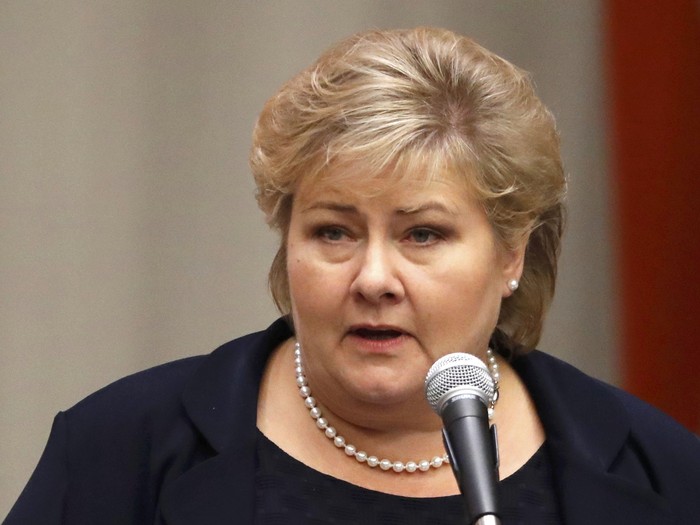 Prime Minister Erna Solberg of Norway speaks during a high-level meeting on addressing large movements of refugees and migrants at the United Nations General Assembly in Manhattan, New York, U.S., September 19, 2016. REUTERS/Lucas Jackson