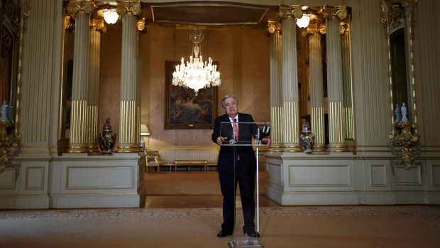 Antonio Guterres saat memberi pernyataan di Necessidades Palace, Lisbon, Portugal (REUTERS/Rafael Marchante)