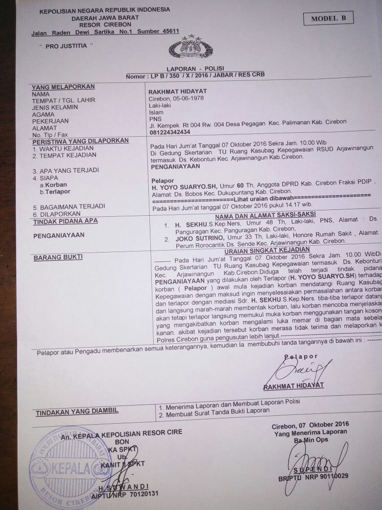 Laporan Polisi Rakhmat Hidayat (dok. Istimewa)