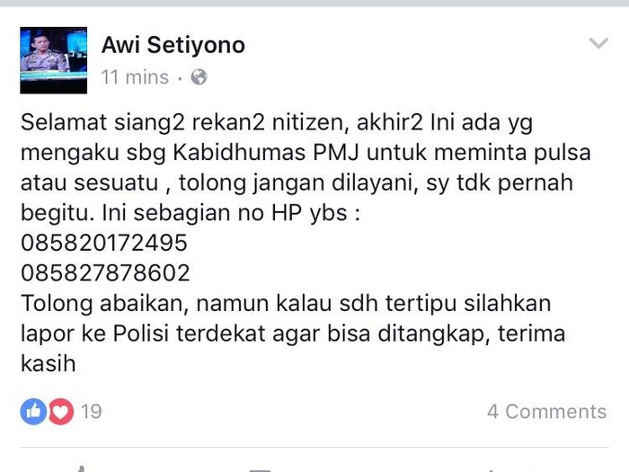 Nama Kombes Awi Dicatut Pelaku Mama Minta Pulsa