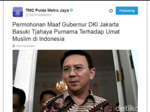 Tanggapan Wakapolda Metro Soal Twitter TMC yang Re-tweet Video Maaf Ahok