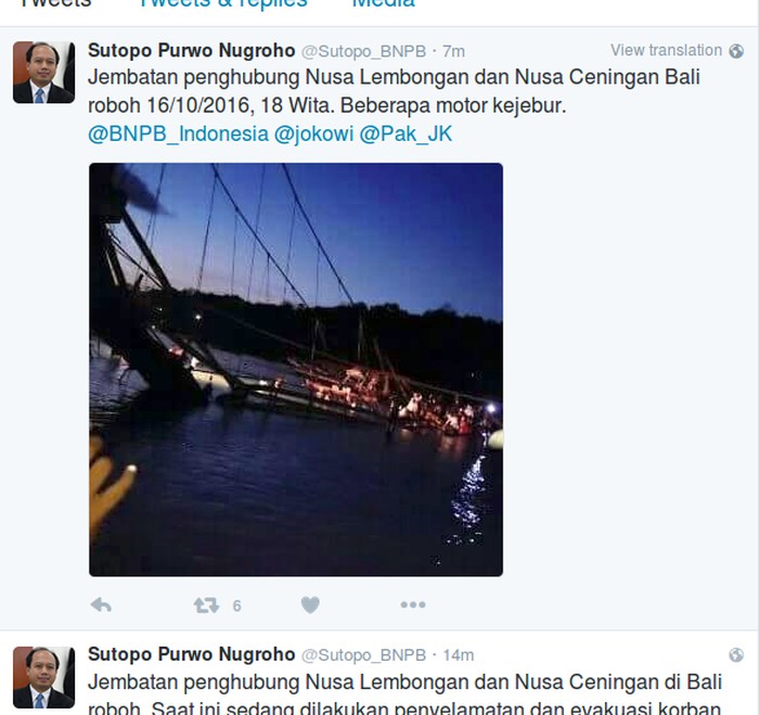 BPBD: Korban Luka Akibat Jembatan Kuning Bali yang Ambruk 39 Orang