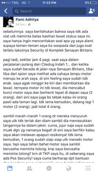 Wanita Ini Cerita Kengeriannya Lawan Begal di Pondok Aren via FB