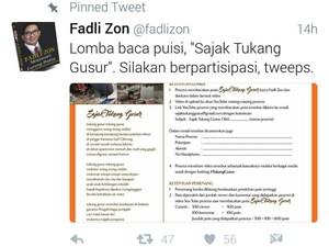 Fadli Zon Gelar Lomba Baca Puisi Sajak Tukang Gusur, Hadiahnya Rp 10 Juta