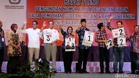 Pasangan Agus-Sylvi mendapat nomor urut 1, Ahok-Djarot mendapat nomor 2, dan Anies-Sandiaga mendapat nomor 3.