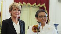  Menlu Australia Julie Bishop bersama Menlu Retno Marsudi di Istana Merdeka, Jakarta, Rabu (26/10/2016)