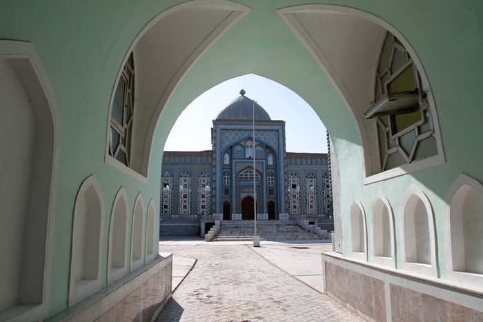 Central Almaty Mosque in Kazakhstan, on winter day