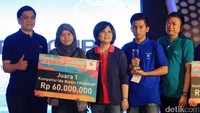 Presiden Direktur & Chief Executive Officer PT Federal International Finance Suhartono (kanan), bersama Dewan Juri Roy Sembel (kiri), Aviliani berfoto bersama dengan juara pertama kompetisi Ide Bisnis FIFGROUP tim 3Fiers.