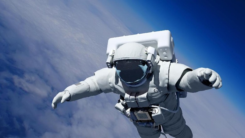 ilustrasi luar angkasa Astronaut in space above the clouds of the Earth..