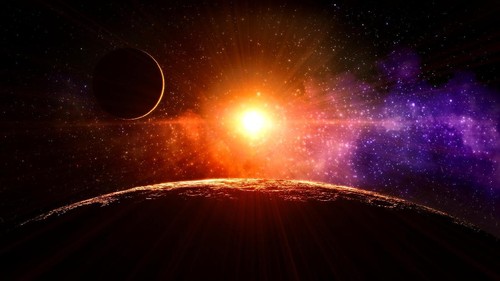 Astronaut in space above the clouds of the Earth..