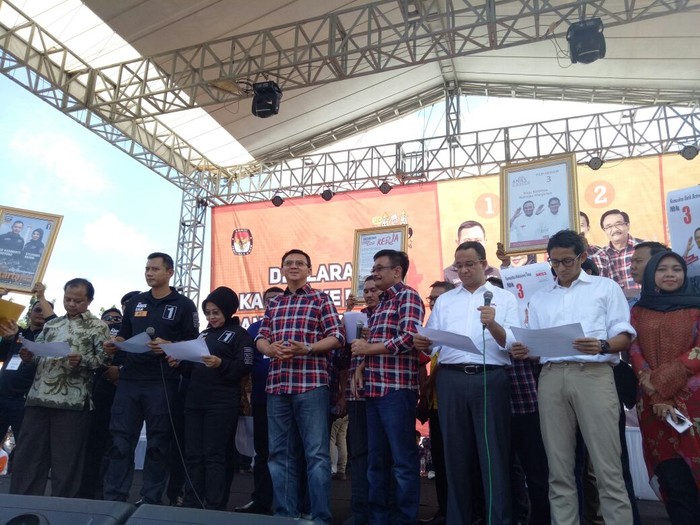 Aksi Istri Agus, Anies dan Djarot Kampanye Sapa Warga Jakarta