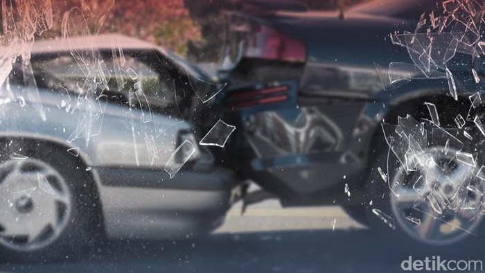 ilustrasi kecelakaan mobil dan truk, tabrakan