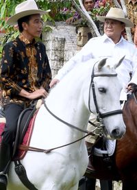 Bertopi koboi, Jokowi didampingi Prabowo naik kuda