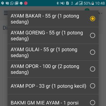 Database menu makan pada aplikasi ini disesuaikan dengan kondisi di sekitar puskesmas