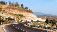 Keluar pelabuhan, saatnya melanjutkan perjalanan darat. Sepanjang perjalanan, di beberapa bagian Anda akan melihat lahan kering berupa savana. Ada pula jalan yang menembus hutan (Masaul/detikTravel)