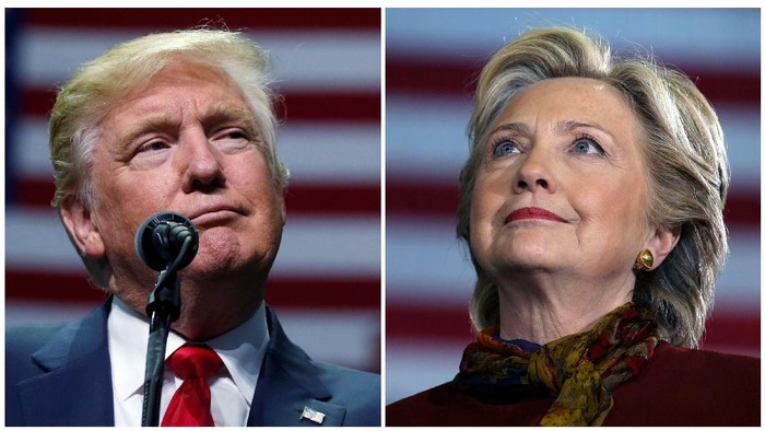 U.S. presidential candidates Donald Trump and Hillary Clinton attend campaign events in Hershey, Pennsylvania, November 4, 2016 (L) and Pittsburgh, Pennsylvania, October 22, 2016 in a combination of file photos.   REUTERS/Carlo Allegri/Carlos Barria/Files