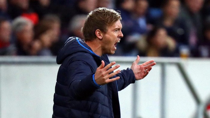 Nagelsman-Hoffenheim Football Soccer - TSG 1899 Hoffenheim v Hertha BSC Berlin - German Bundesliga - Wirsol Rhein-Neckar-Arena, Germany - 30/10/16 - TSG 1899 Hoffenheim's coach Nagelsmann reacts. REUTERS/Kai Pfaffenbach DFL RULES TO LIMIT THE ONLINE USAGE DURING MATCH TIME TO 15 PICTURES PER GAME. IMAGE SEQUENCES TO SIMULATE VIDEO IS NOT ALLOWED AT ANY TIME. FOR FURTHER QUERIES PLEASE CONTACT DFL DIRECTLY AT + 49 69 650050.