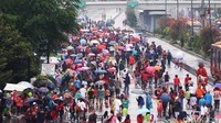 Ratusan orang memadati Jalan Jenderal Sudirman, Jakarta,  selama Car Free Day (CFD) pada Minggu (13/11/2016).