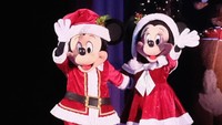 Mickey dan Minnie Mouse berkostum natal saat tampil di Walt Disney World, Orlando, AS pada Selasa (15/11/2016). Gustavo Caballero/Getty Images/detikFoto.