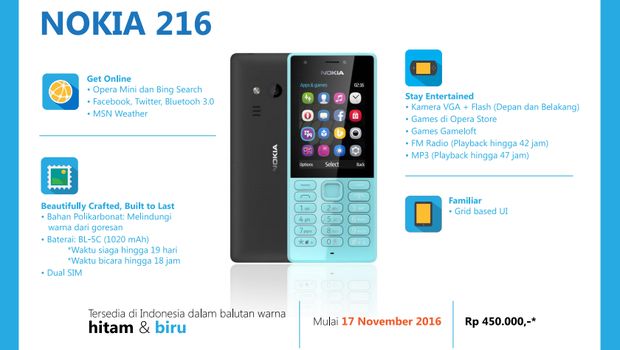 Nokia 216 Resmi Melenggang di Indonesia