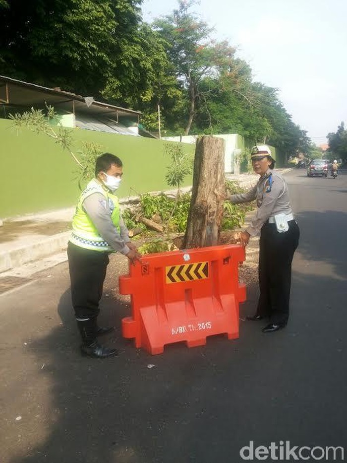 Polisi Pasang Separator di Pohon Maut Jalan Setail Surabaya