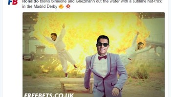 Dengan tiga golnya, Ronaldo seakan meledakkan Atletico Madrid yang notabene tim sekota yang biasanya memberi perlawanan hebat. Foto: Istimewa