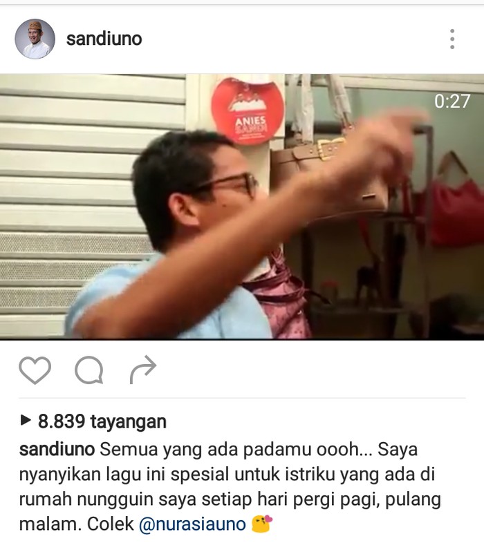 Sibuk Kampanye, Sandiaga Uno Nyanyikan Lagu Untuk Istri