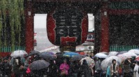 Di beberapa lokasi, suhu udara menurun drastis hingga nyaris nol derajat Celcius. Seperti di Kuil Senso-ji di Tokyo. REUTERS/Toru Hanai.