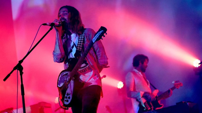 LOS ANGELES, CA - AUGUST 27:  Singer Kevin Parker (L) and musician Cam Avery of Tame Impala perform onstage during FYF Fest 2016 at Los Angeles Sports Arena on August 27, 2016 in Los Angeles, California.  (Photo by Kevin Winter/Getty Images for FYF)