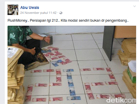  Screenshot akun facebook Abu Uwais tersangka isu rush money