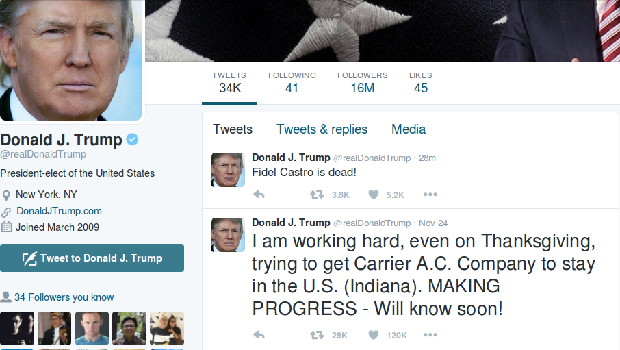 Screenshot akun Twitter Trump