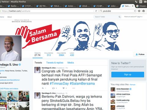 cuitan Sandi yang salah dan kini sudah menghilang dari akun Twitternya