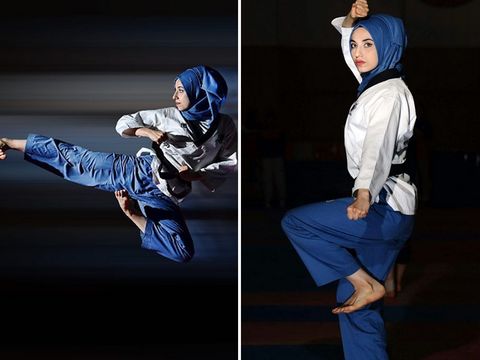 Foto: Aksi Keren Kubra Dagli, Hijabers Berdarah Turki Jawara Taekwondo Dunia
