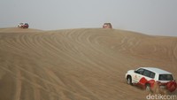 Foto: Saat pagi dan sore hari, paket wisata naik mobil Land Cruiser dapat kamu coba. Mobil akan meluncur di atas gurun pasir, menaklukan bukit-bukit pasirnya! (Afif/detikTravel)
