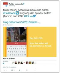 Siaran Periscope Bisa Langsung dari Twitter