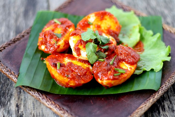 Sambal Telur - Malay traditional cuisine. Hard boiled eggs and chilli sauce