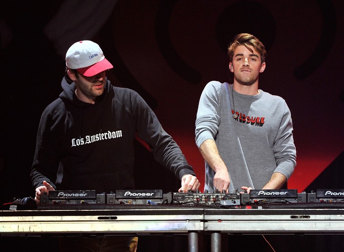 SAN JOSE, CA - DECEMBER 01:  Recording artists Alex Pall and Andrew Taggart of The Chainsmokers perform onstage at WiLD 94.9s FMs Jingle Ball 2016 presented by Capital One at SAP Center on December 1, 2016 in San Jose, California.  (Photo by Steve Jennings/Getty Images for iHeartMedia)