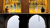 Beberapa sudut Masjid Umayyah sebelum perang pada 12 Maret 2009 (atas) dan sesudah perang pada 13 Desember 2016 (bawah). REUTERS/Omar Sanadiki.