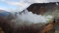 Setelah berpose di puncak Owakudani, beberapa dari kami membeli makanan khas puncak dingin ini. Makanan itu adalah telur yang direbus dengan panasnya gas vulkanik (Elvan/detikTravel)