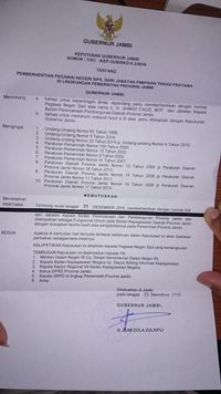 Gubernur Jambi Zumi Zola Berhentikan 30 Orang Lebih Kepala Dinas