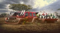 Jeep Wrangler milik Santa diubah menjadi dengan menonjolkan ketangguhan mesinnya yang ditaruh di luar kap mesin.