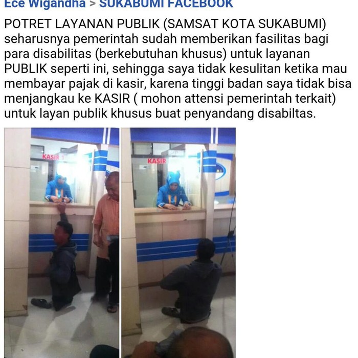 Ece Curhat Tidak Adanya Layanan Khusus Difabel di Samsat Sukabumi