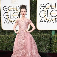 Lily Collins, Annual Golden Globe Awards at The Beverly Hilton Hotel on January 8, 2017 in Beverly Hills, California.  (Photo by Frazer Harrison/Getty Images)