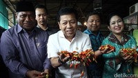 Ketua DPR RI Setya Novanto bersama Wakil Ketua Komisi IV Titiek Soeharto, Herman Khaeron dan Ketua Komisi VIII Ali Taher Parasong melakukan sidak harga cabai dan sejumlah warga pokok lainnya di Pasar Induk, Jakarta Timur.