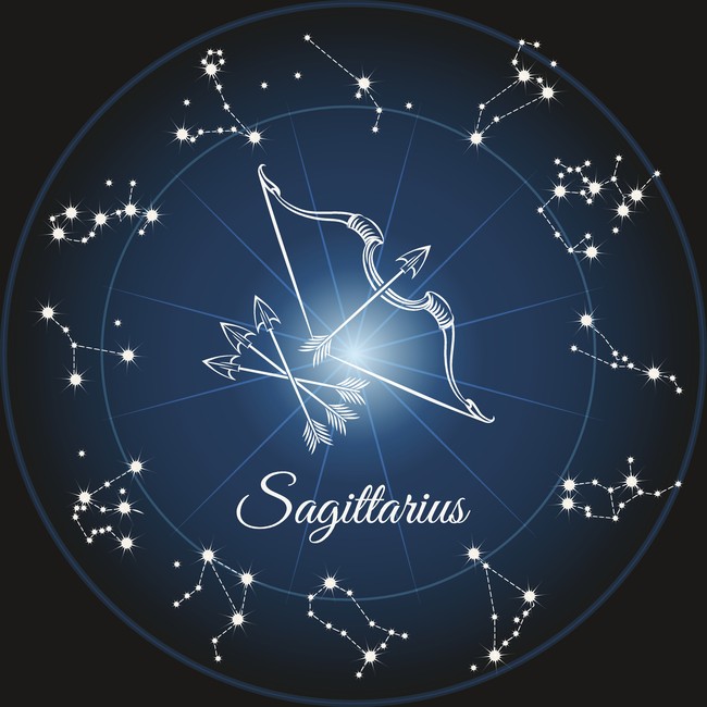 Zodiac sign sagittarius and circle constellations. Vector illustration