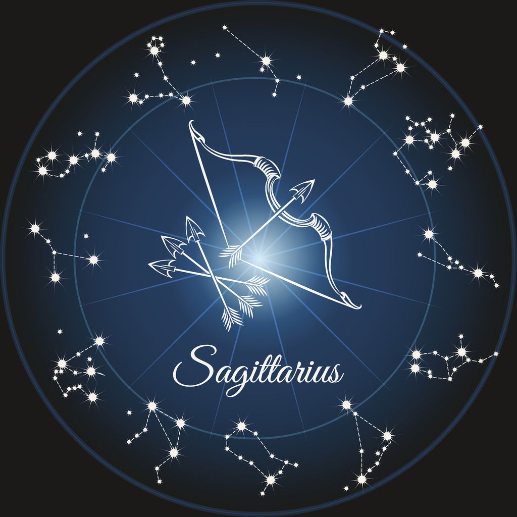 Zodiac sign sagittarius and circle constellations. Vector illustration